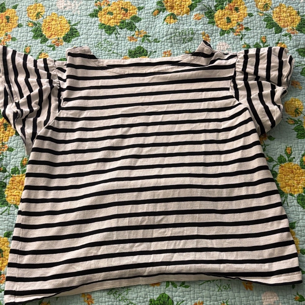 Kate Spade Black and White Striped Short Sleeve Top